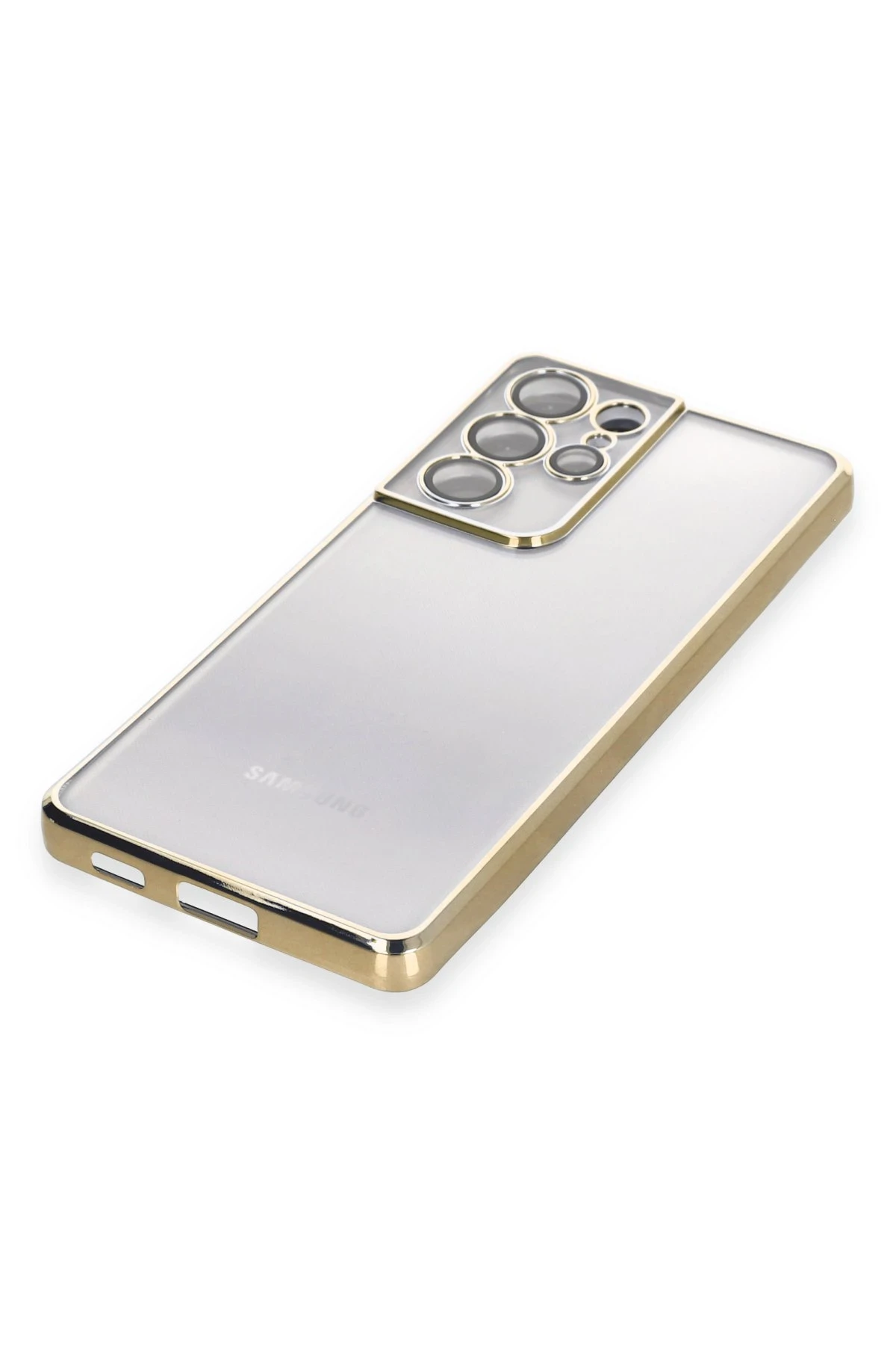 Newface Samsung Galaxy S21 Ultra Kılıf Razer Lensli Silikon - Gold