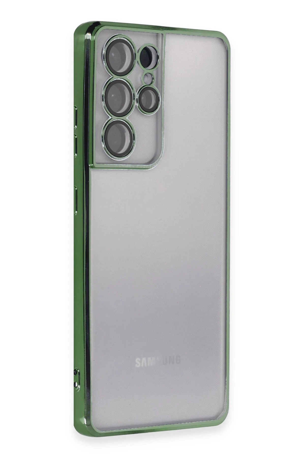 Newface Samsung Galaxy S21 Ultra Kılıf Razer Lensli Silikon - Yeşil