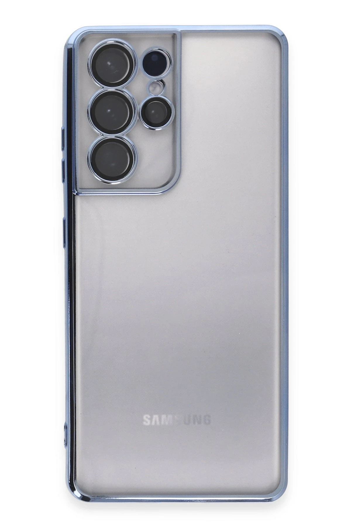 Newface Samsung Galaxy S21 Ultra Kılıf Razer Lensli Silikon - Açık Mavi