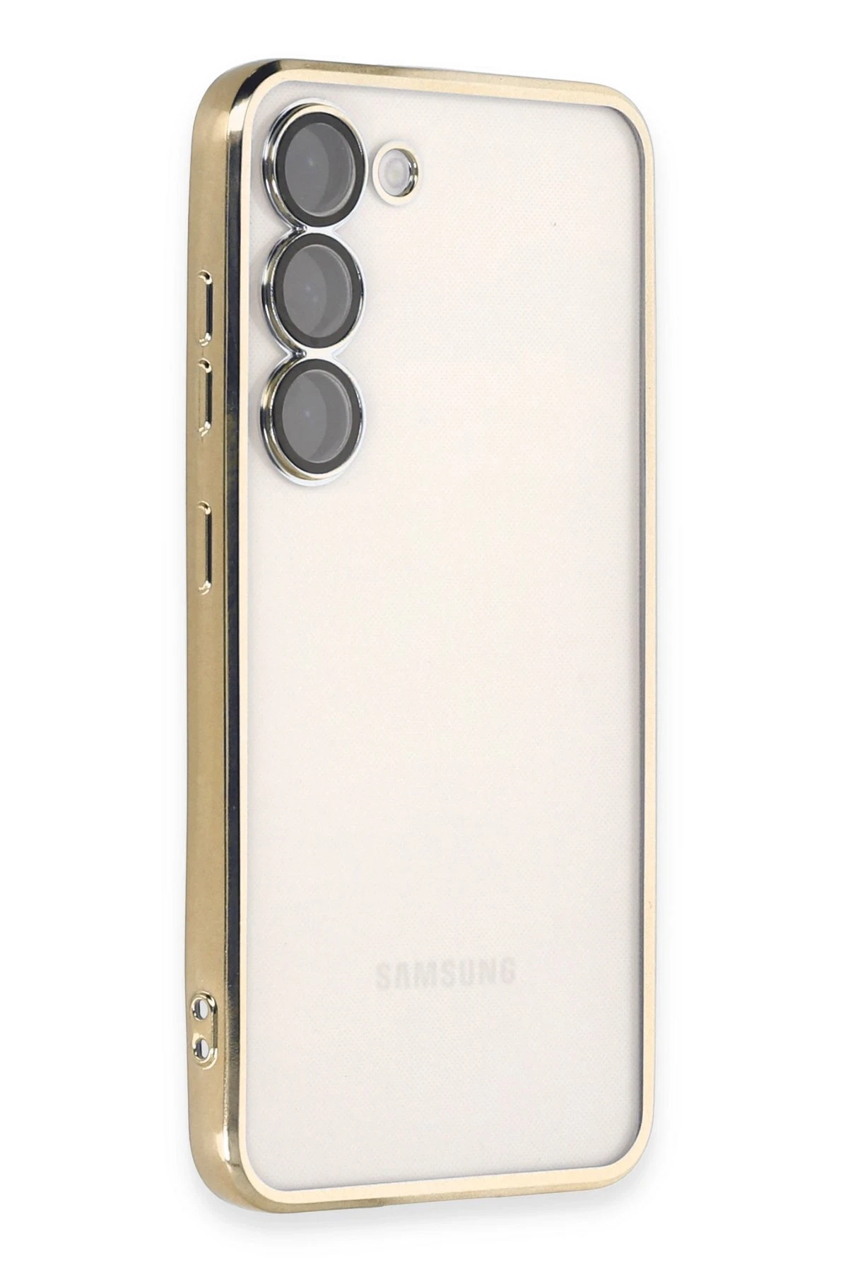 Newface Samsung Galaxy S23 Kılıf Razer Lensli Silikon - Gold