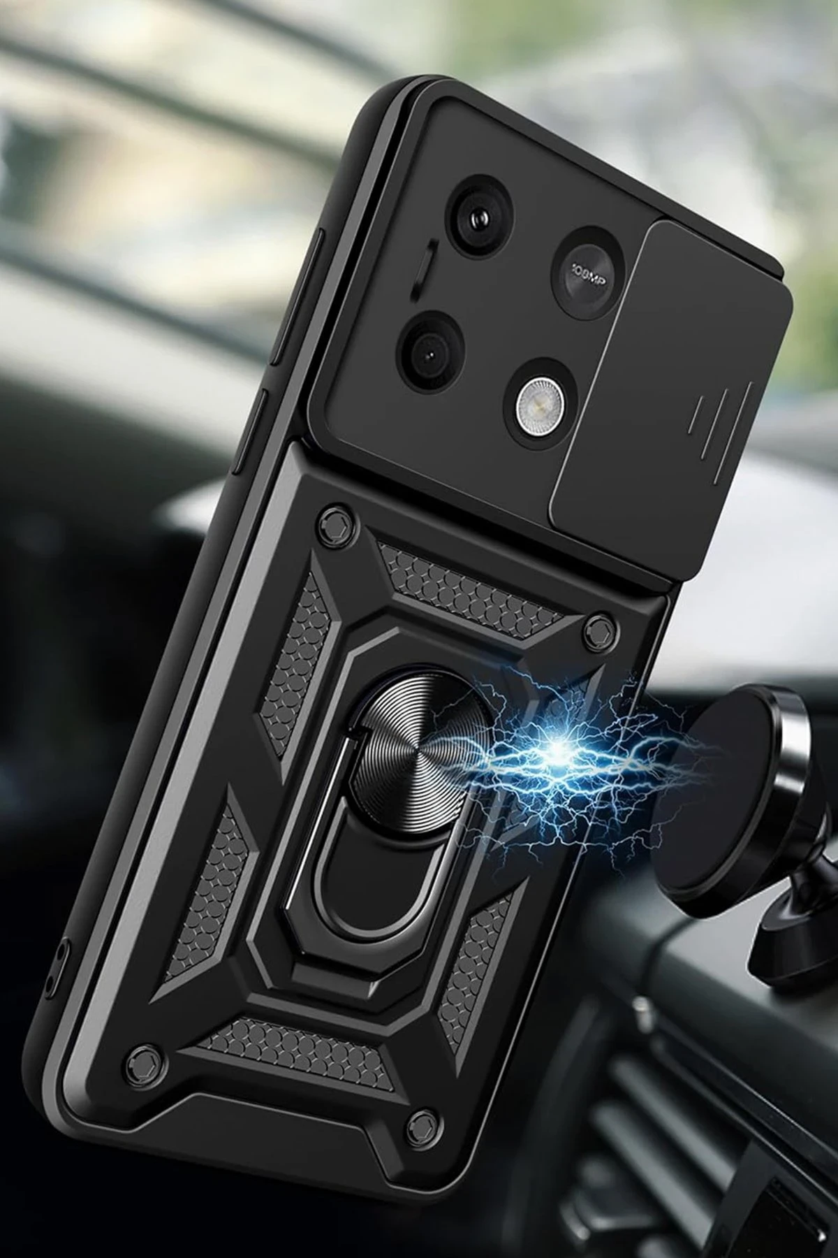 Newface Xiaomi Redmi Note 13 4G Kılıf Pars Lens Yüzüklü Silikon - Siyah