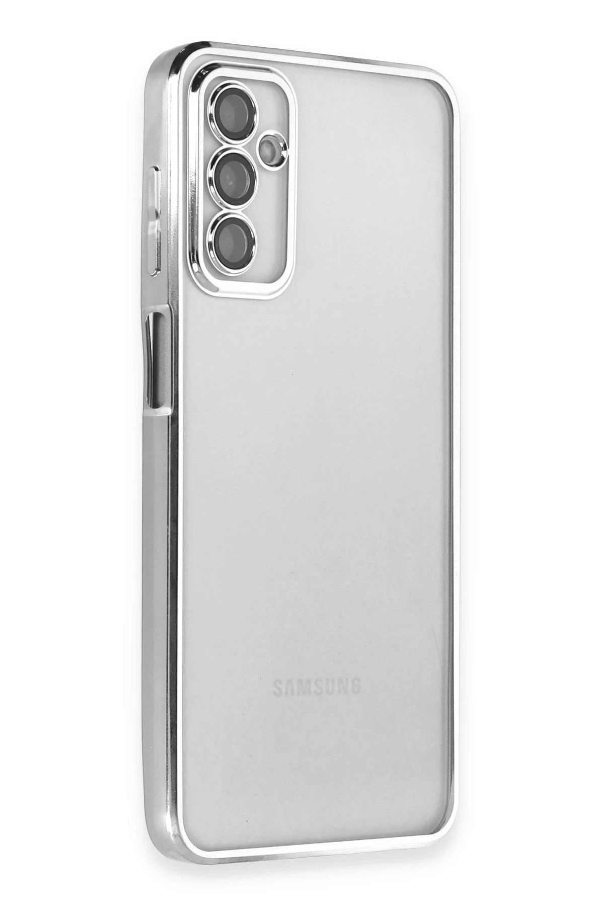 Newface Samsung Galaxy M23 Kılıf Razer Lensli Silikon - Gümüş