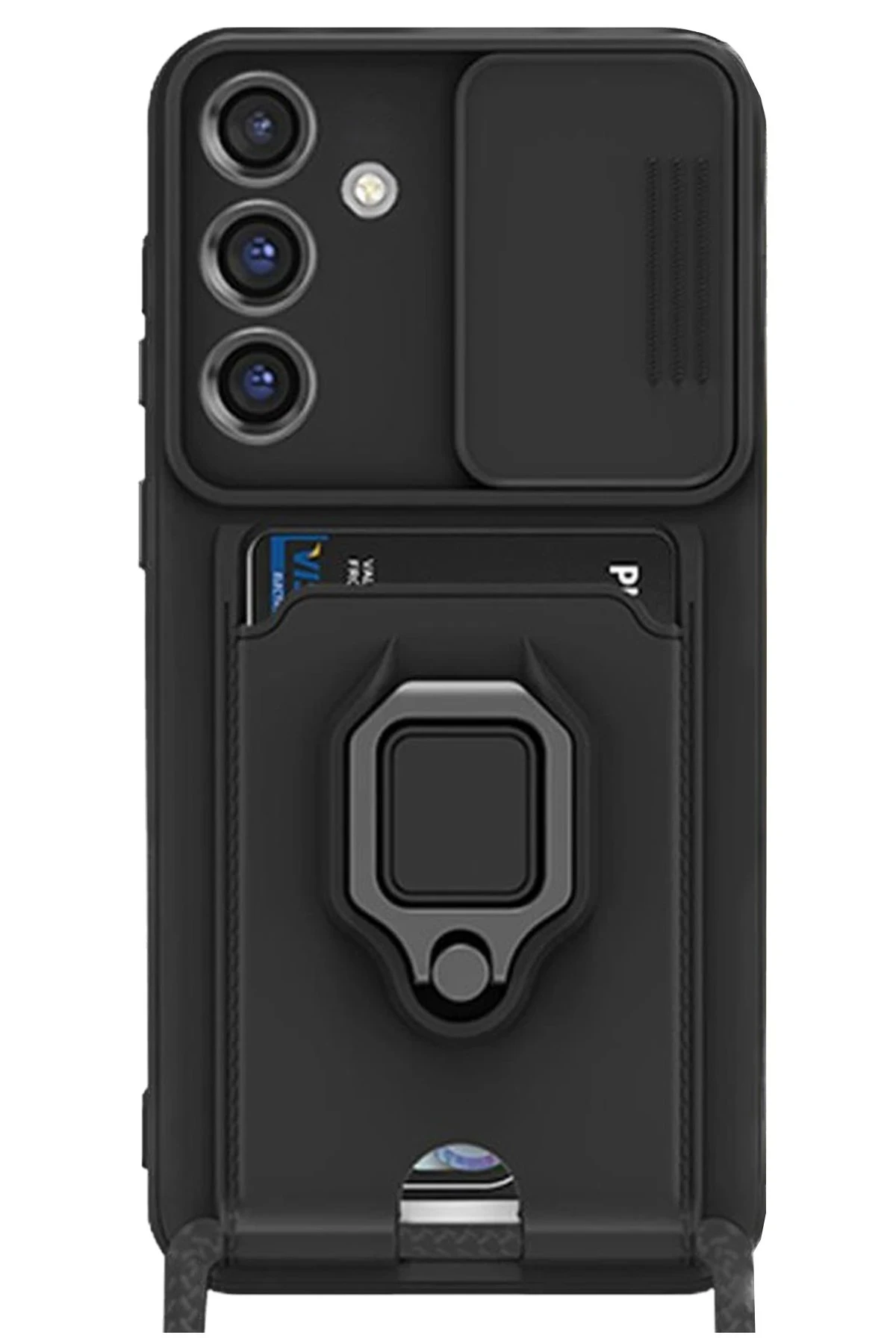 Newface Samsung Galaxy A55 5G Kılıf Zuma Kartvizitli Yüzüklü Silikon - Siyah
