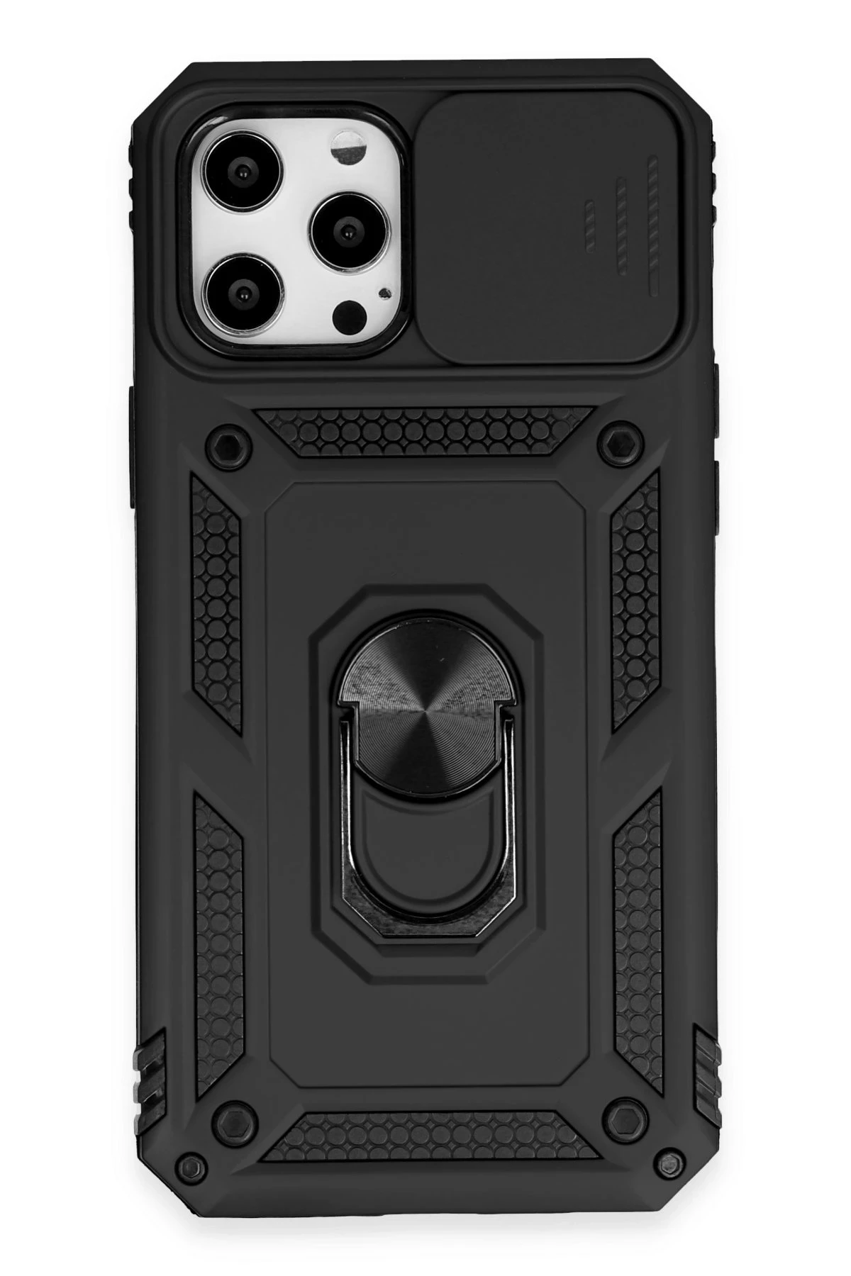 Newface Apple iPhone 12 Pro Max Kılıf Pars Lens Yüzüklü Silikon - Siyah