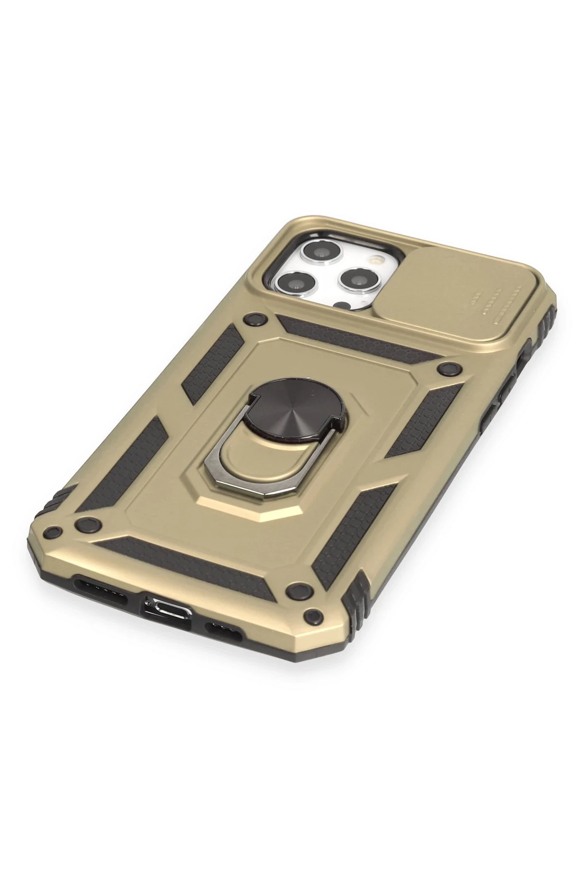 Newface iPhone 12 Pro Max Kılıf Pars Lens Yüzüklü Silikon - Gold