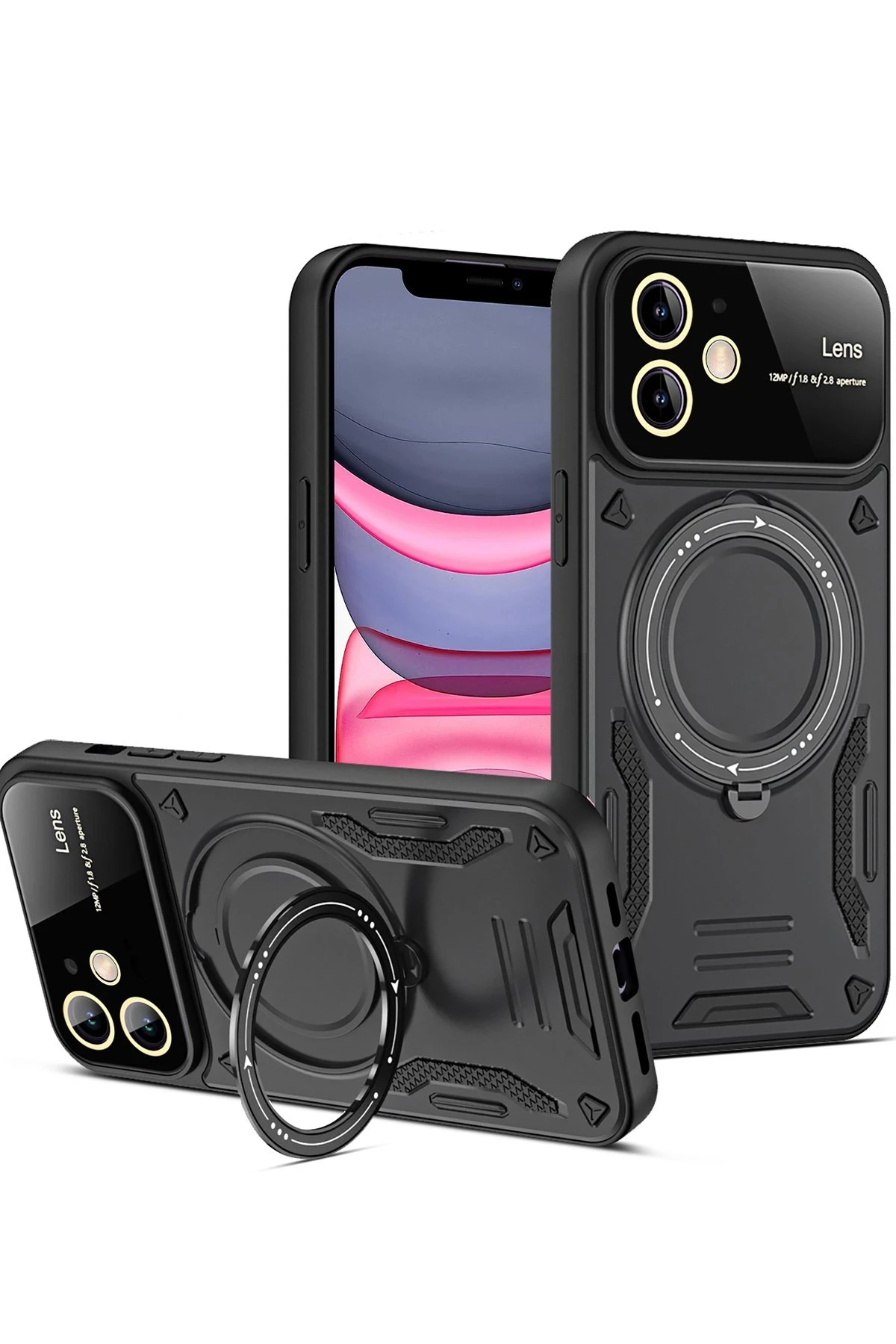 Newface iPhone 11 Kılıf Joy Lens Standlı Kapak - Siyah