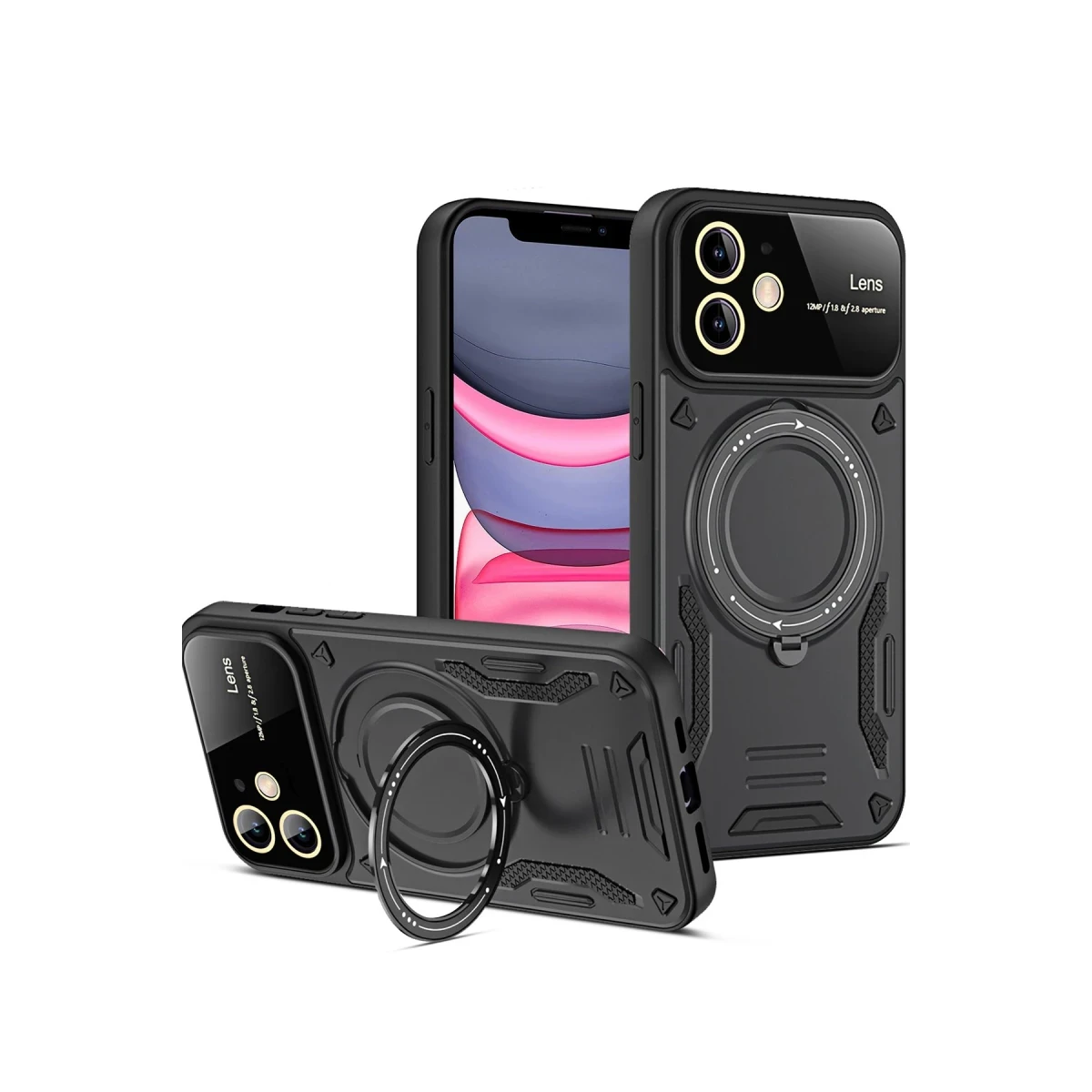 Newface Apple iPhone 11 Kılıf Joy Lens Standlı Kapak - Siyah — görsel 5