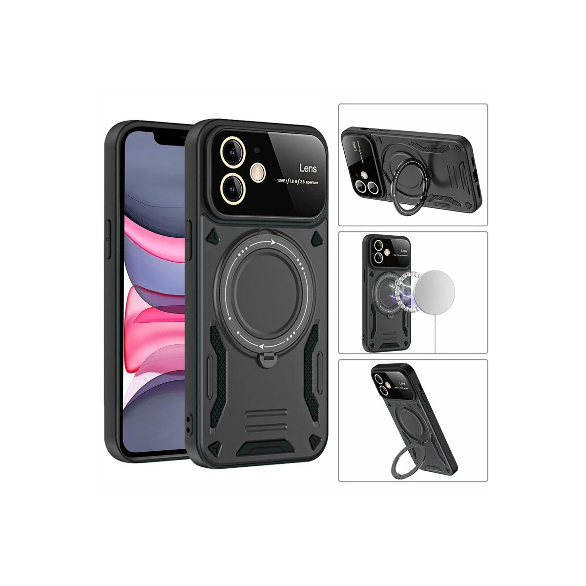 Newface Apple iPhone 11 Kılıf Joy Lens Standlı Kapak - Siyah — görsel 7