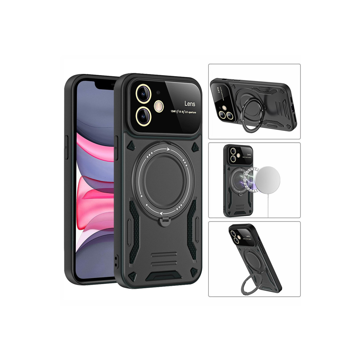 Newface Apple iPhone 11 Kılıf Joy Lens Standlı Kapak - Siyah — görsel 11