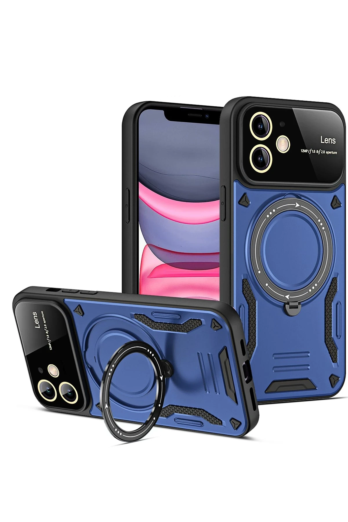 Newface iPhone 11 Kılıf Joy Lens Standlı Kapak - Lacivert