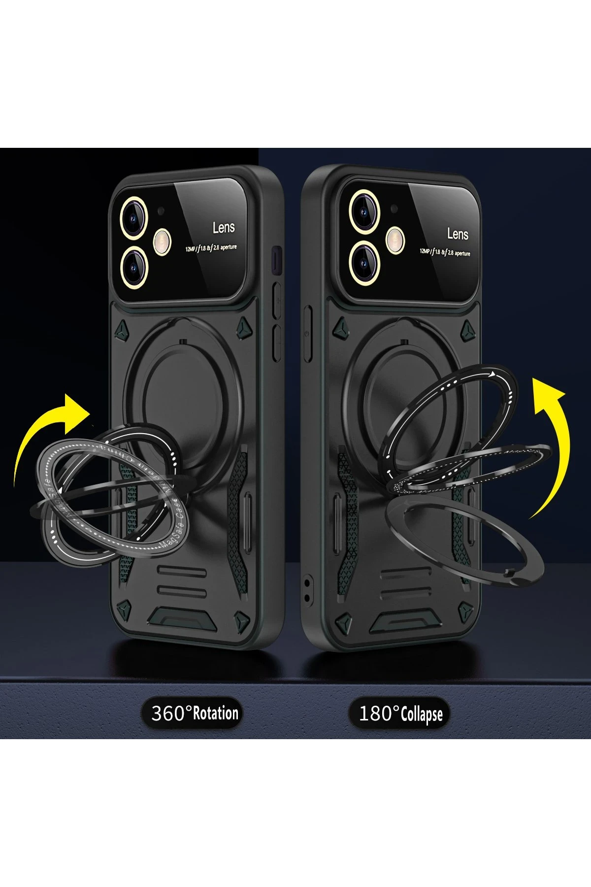 Newface iPhone 11 Kılıf Joy Lens Standlı Kapak - Koyu Yeşil