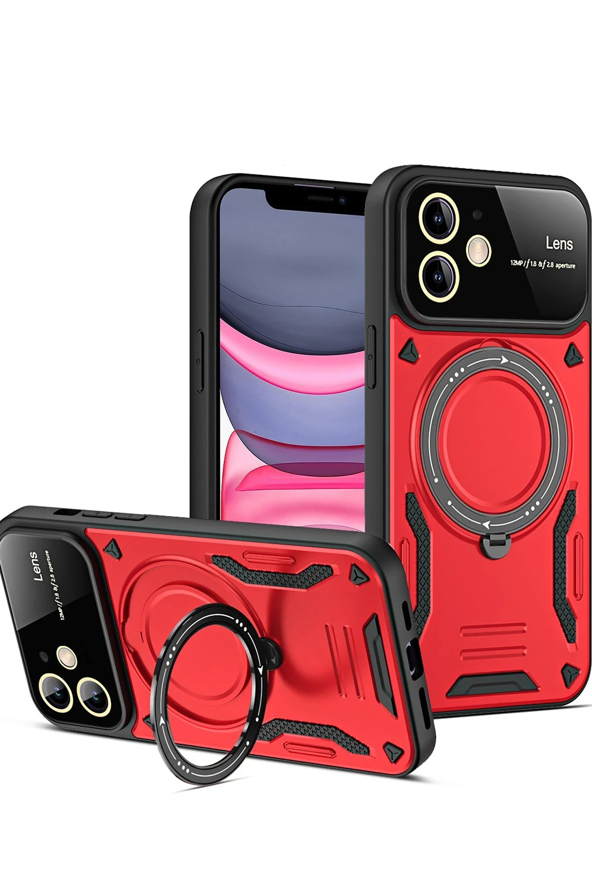 Newface iPhone 11 Kılıf Joy Lens Standlı Kapak - Kırmızı