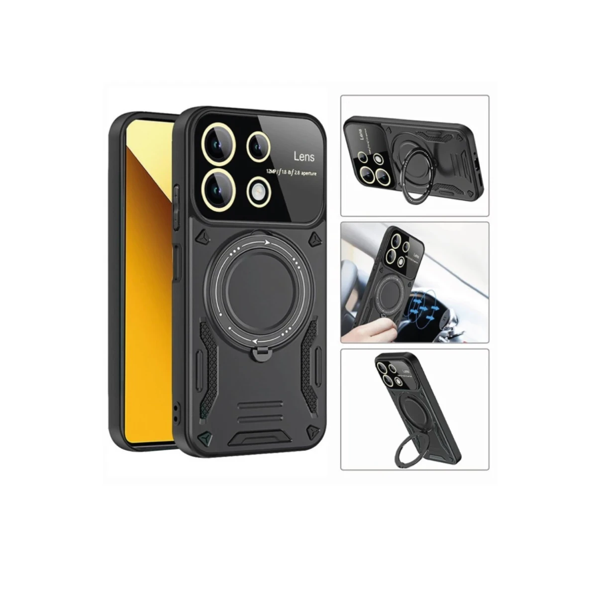 Newface Xiaomi Redmi 13C Kılıf Joy Lens Standlı Kapak - Siyah — görsel 7