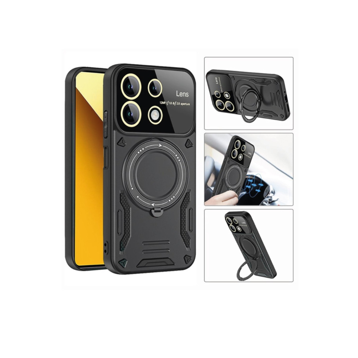 Newface Xiaomi Redmi 13C Kılıf Joy Lens Standlı Kapak - Siyah — görsel 11