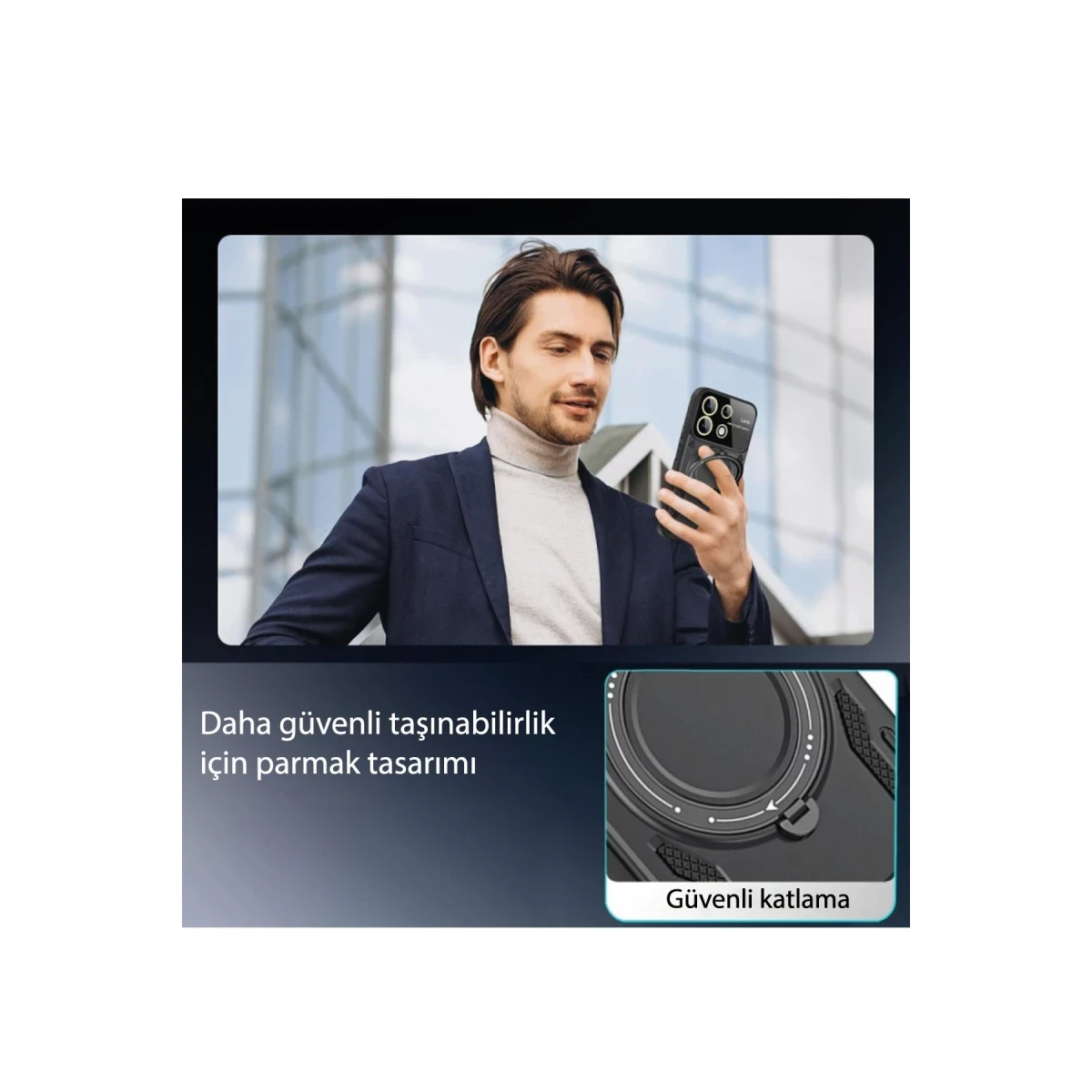 Newface Xiaomi Redmi 13C Kılıf Joy Lens Standlı Kapak - Siyah — görsel 8