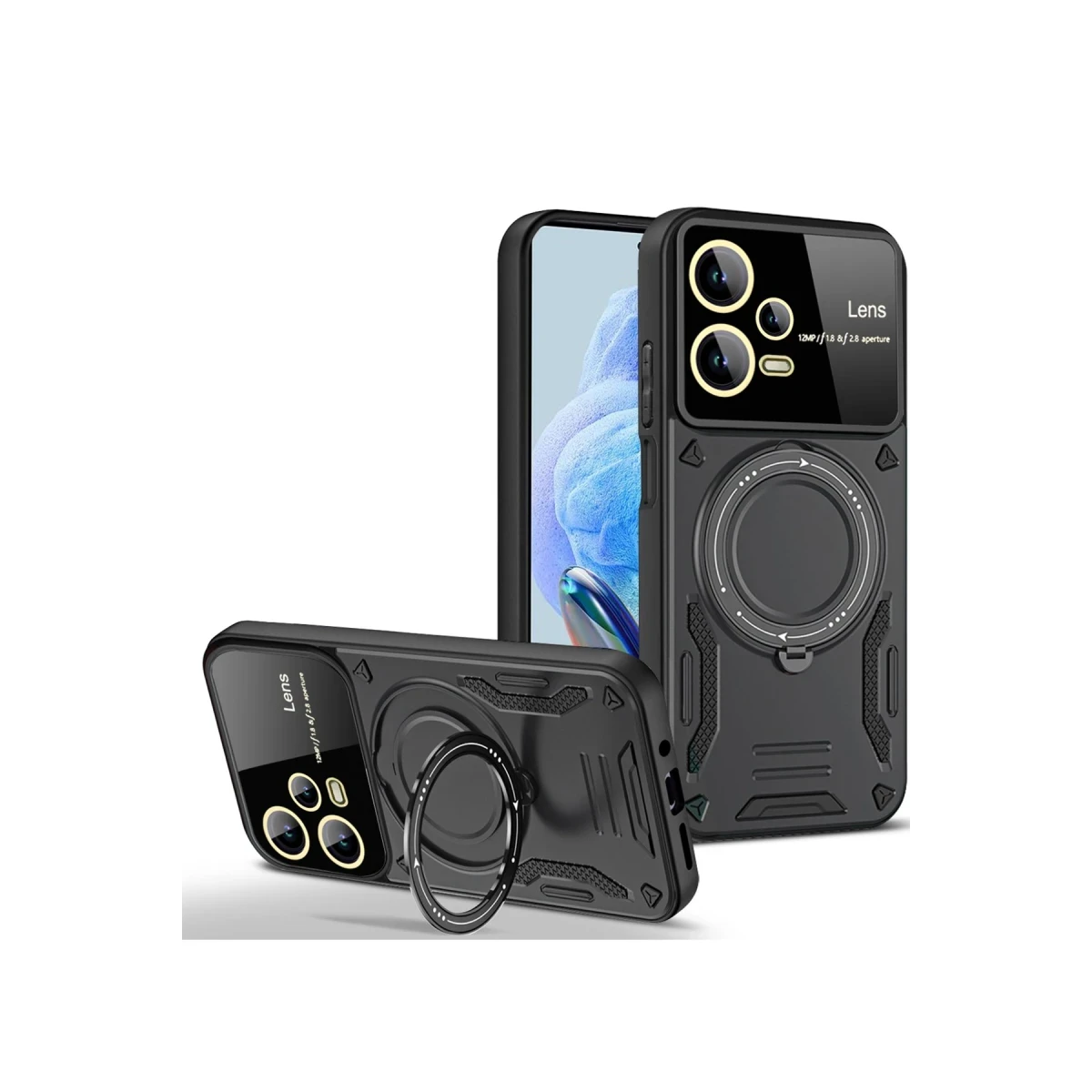 Newface Xiaomi Redmi Note 12 Pro 5G Kılıf Joy Lens Standlı Kapak - Siyah — görsel 5