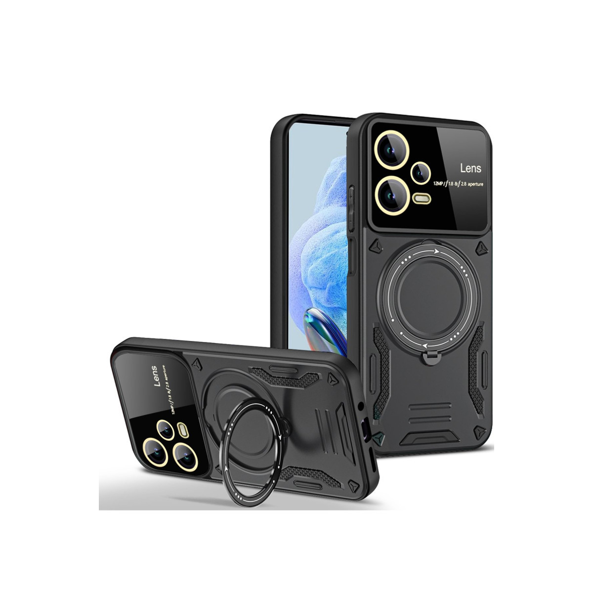 Newface Xiaomi Redmi Note 12 Pro 5G Kılıf Joy Lens Standlı Kapak - Siyah — görsel 9