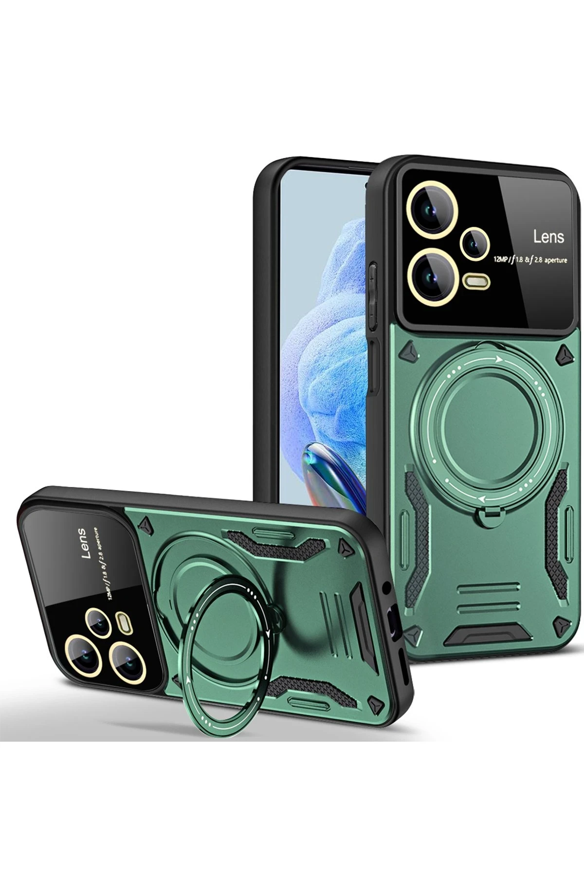 Newface Xiaomi Redmi Note 12 Pro 5G Kılıf Joy Lens Standlı Kapak - Koyu Yeşil