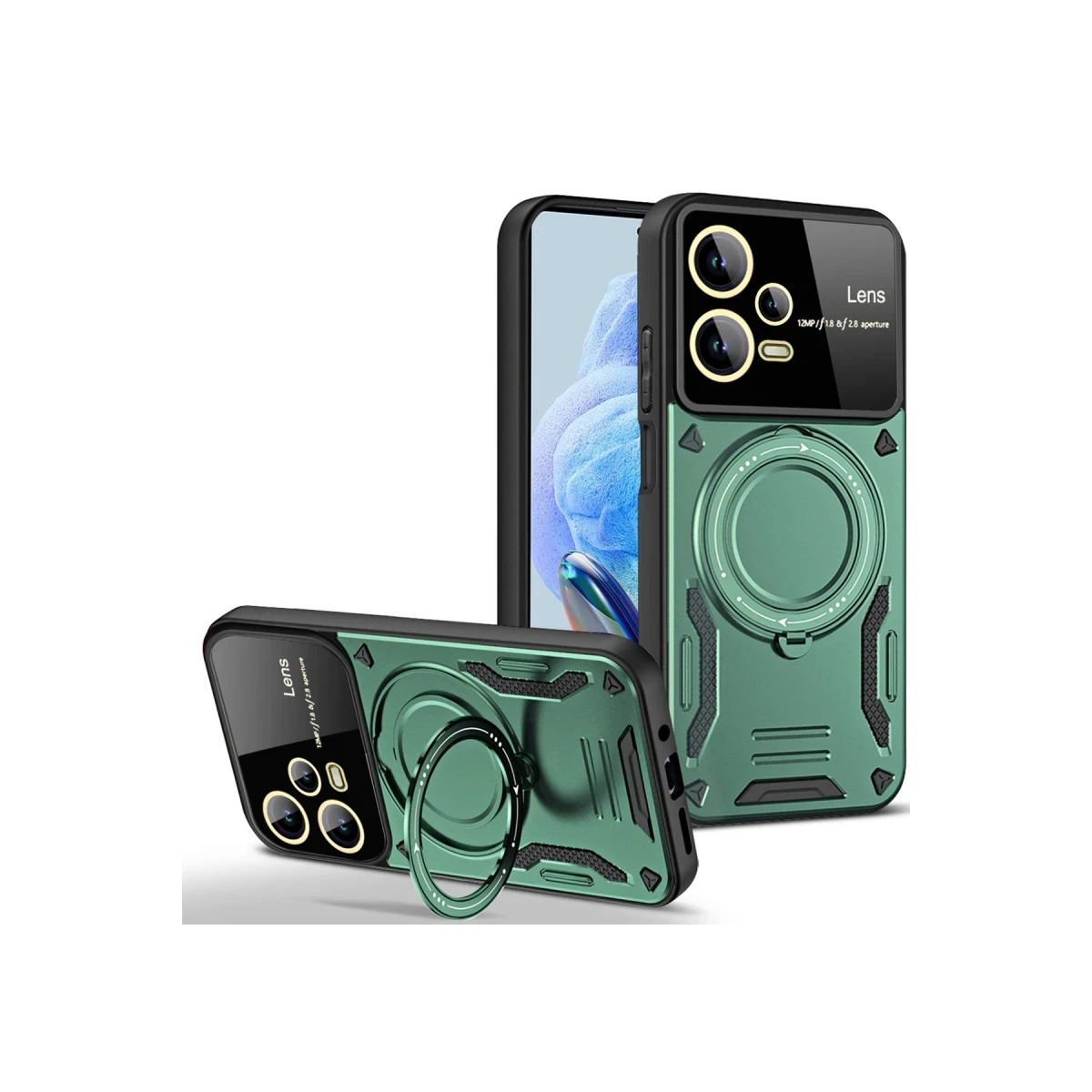 Newface Xiaomi Redmi Note 12 Pro 5G Kılıf Joy Lens Standlı Kapak - Koyu Yeşil