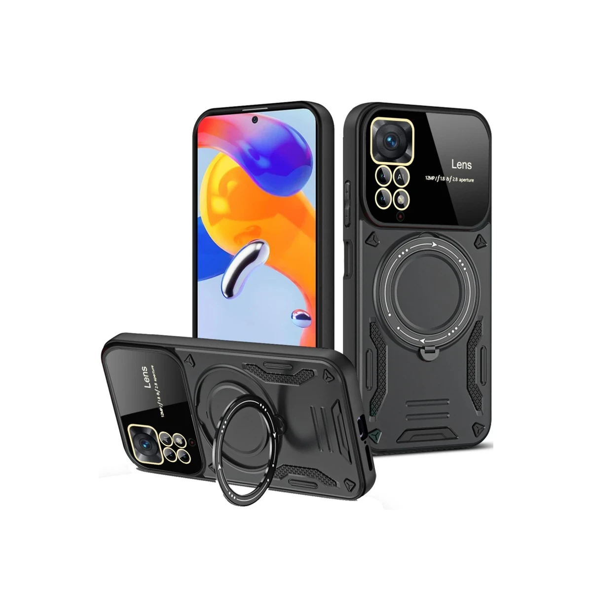 Newface Xiaomi Redmi Note 12 Pro 4G Kılıf Joy Lens Standlı Kapak - Siyah — görsel 6