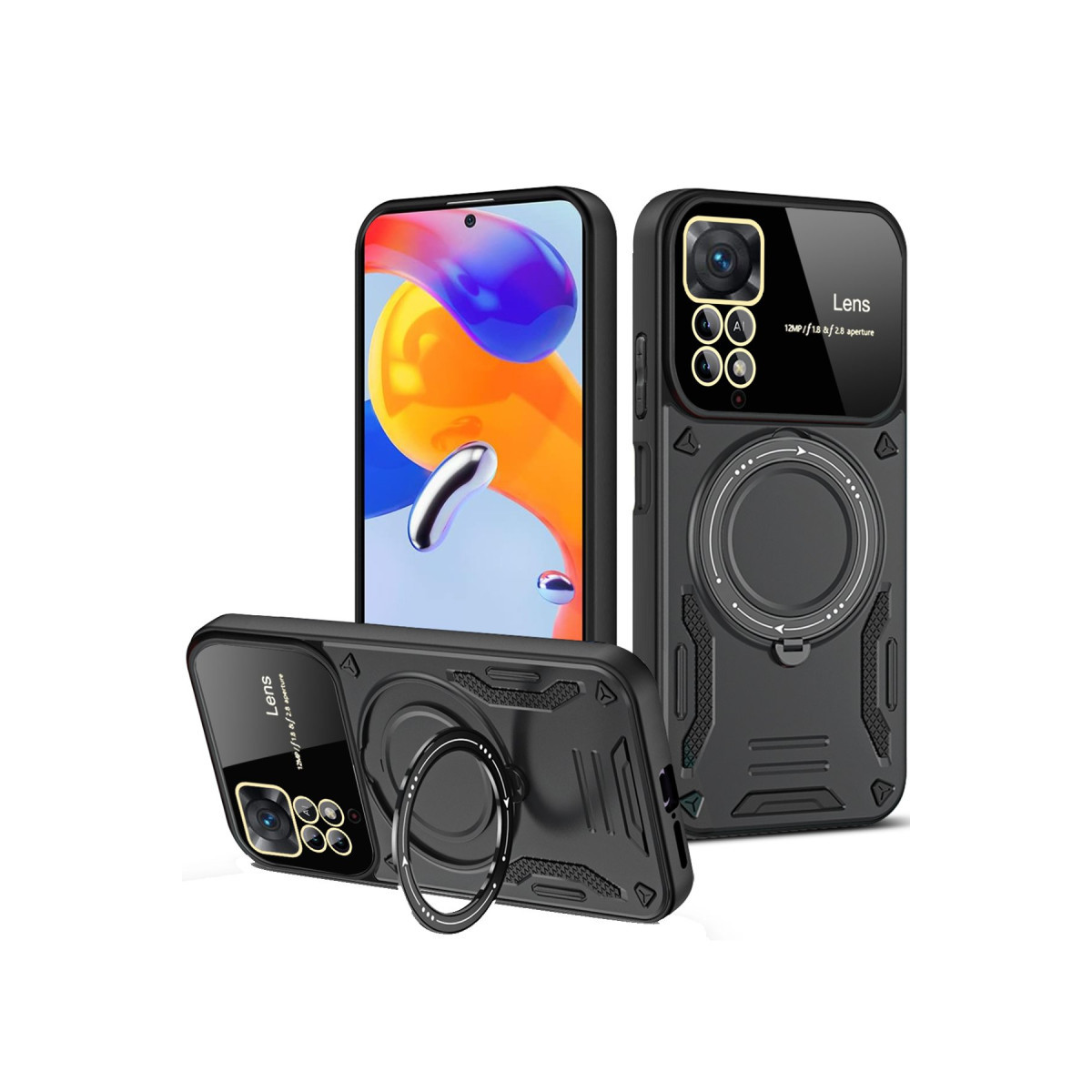 Newface Xiaomi Redmi Note 12 Pro 4G Kılıf Joy Lens Standlı Kapak - Siyah — görsel 11