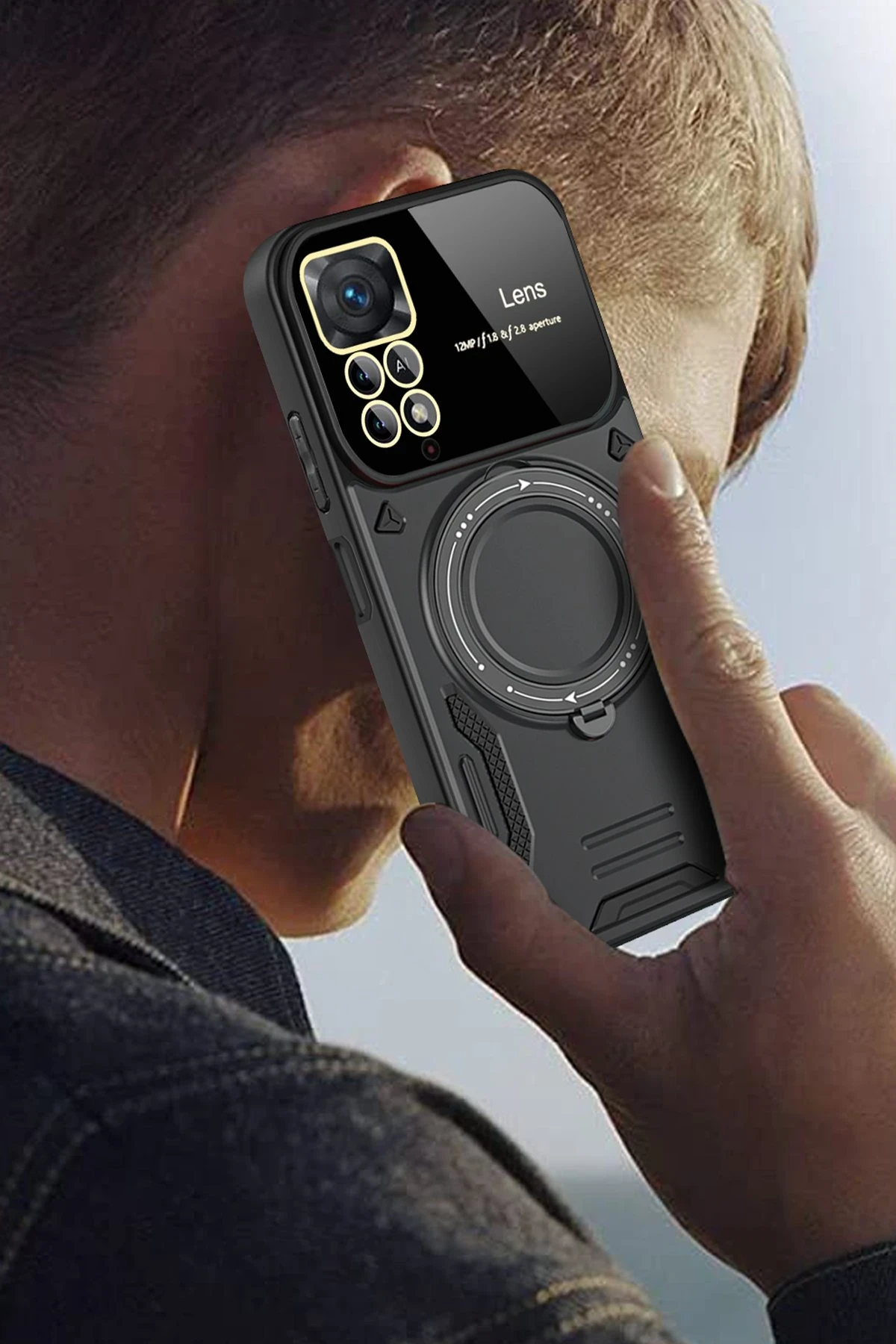 Newface Xiaomi Redmi Note 12 Pro 4G Kılıf Joy Lens Standlı Kapak - Siyah — görsel 3