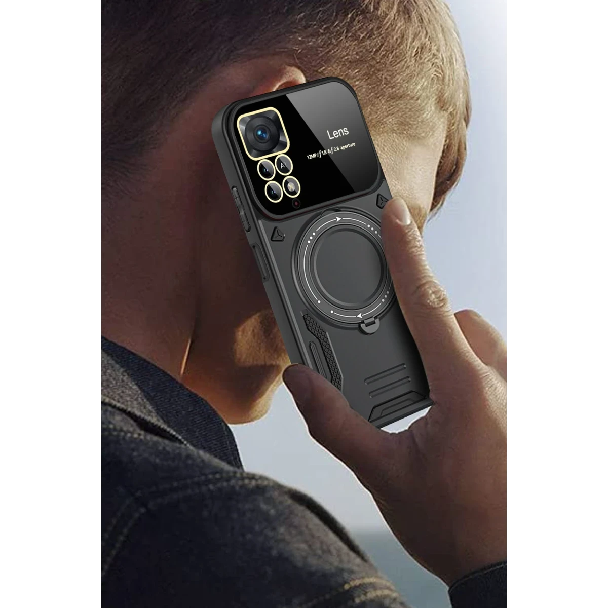Newface Xiaomi Redmi Note 12 Pro 4G Kılıf Joy Lens Standlı Kapak - Siyah — görsel 8