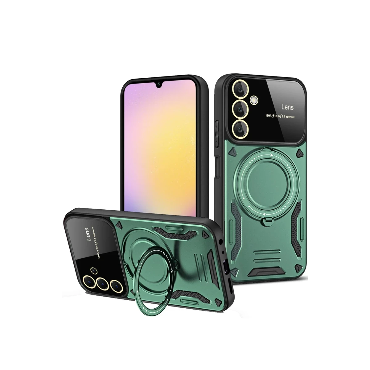 Newface Samsung Galaxy A55 5G Kılıf Joy Lens Standlı Kapak - Koyu Yeşil