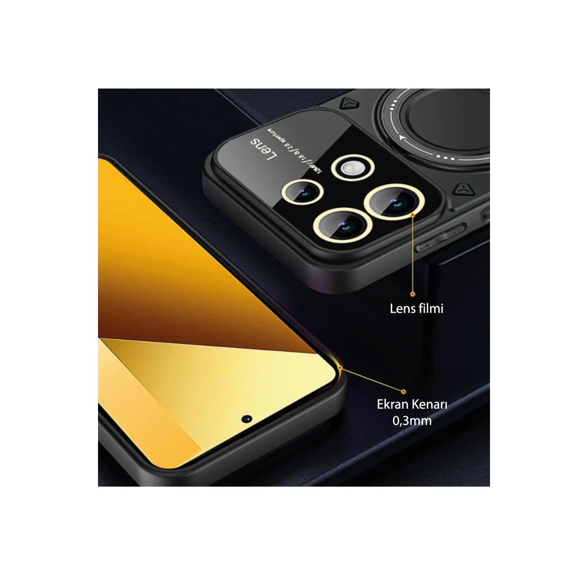 Newface Xiaomi Redmi Note 13 4G Kılıf Joy Lens Standlı Kapak - Siyah — görsel 8