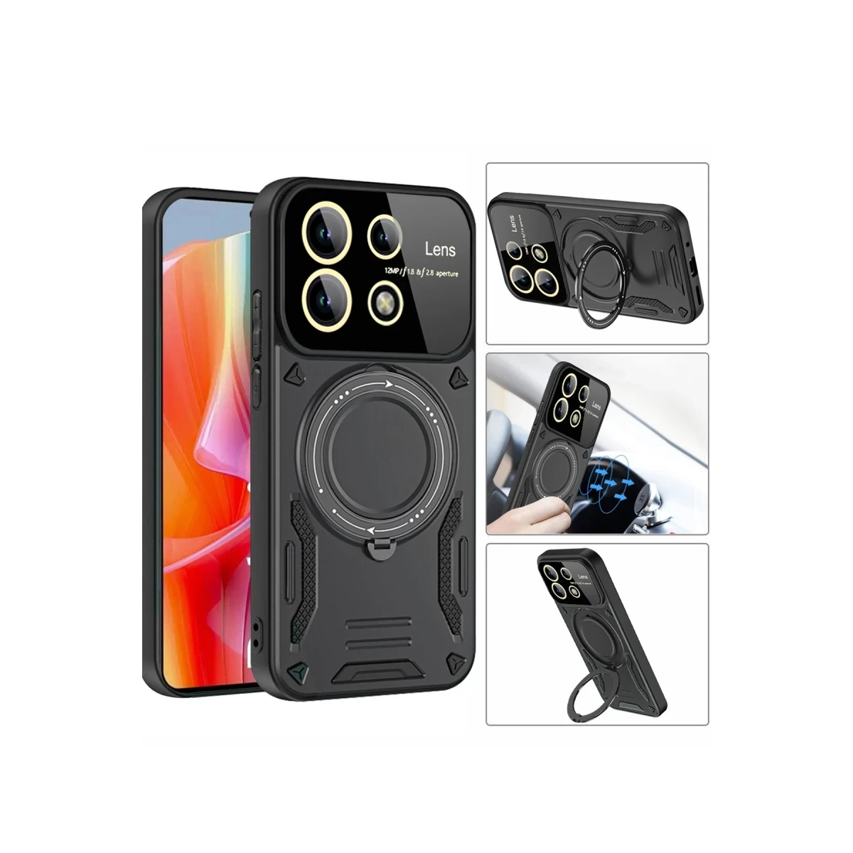 Newface Xiaomi Redmi Note 13 Pro 4G Kılıf Joy Lens Standlı Kapak - Siyah — görsel 7