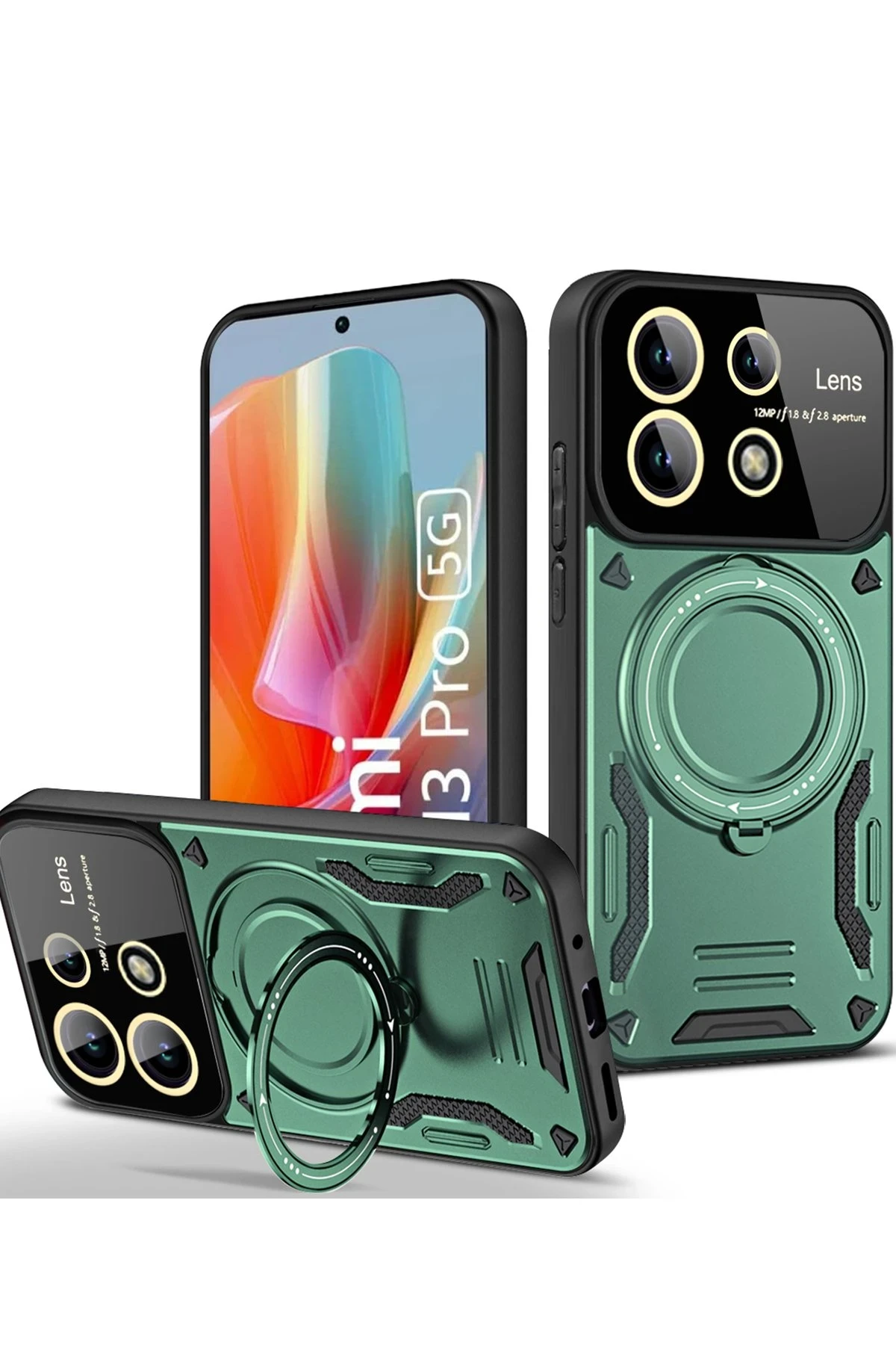 Newface Xiaomi Redmi Note 13 Pro 4G Kılıf Joy Lens Standlı Kapak - Koyu Yeşil