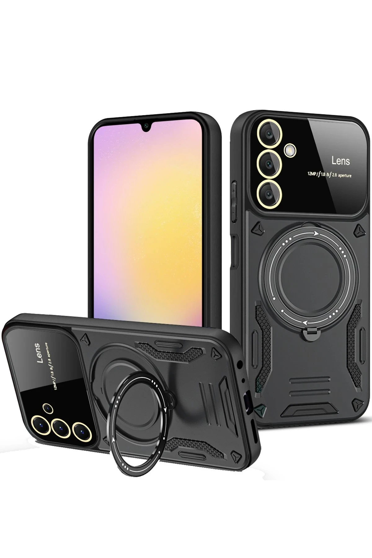 Newface Samsung Galaxy A34 5G Kılıf Joy Lens Standlı Kapak - Siyah