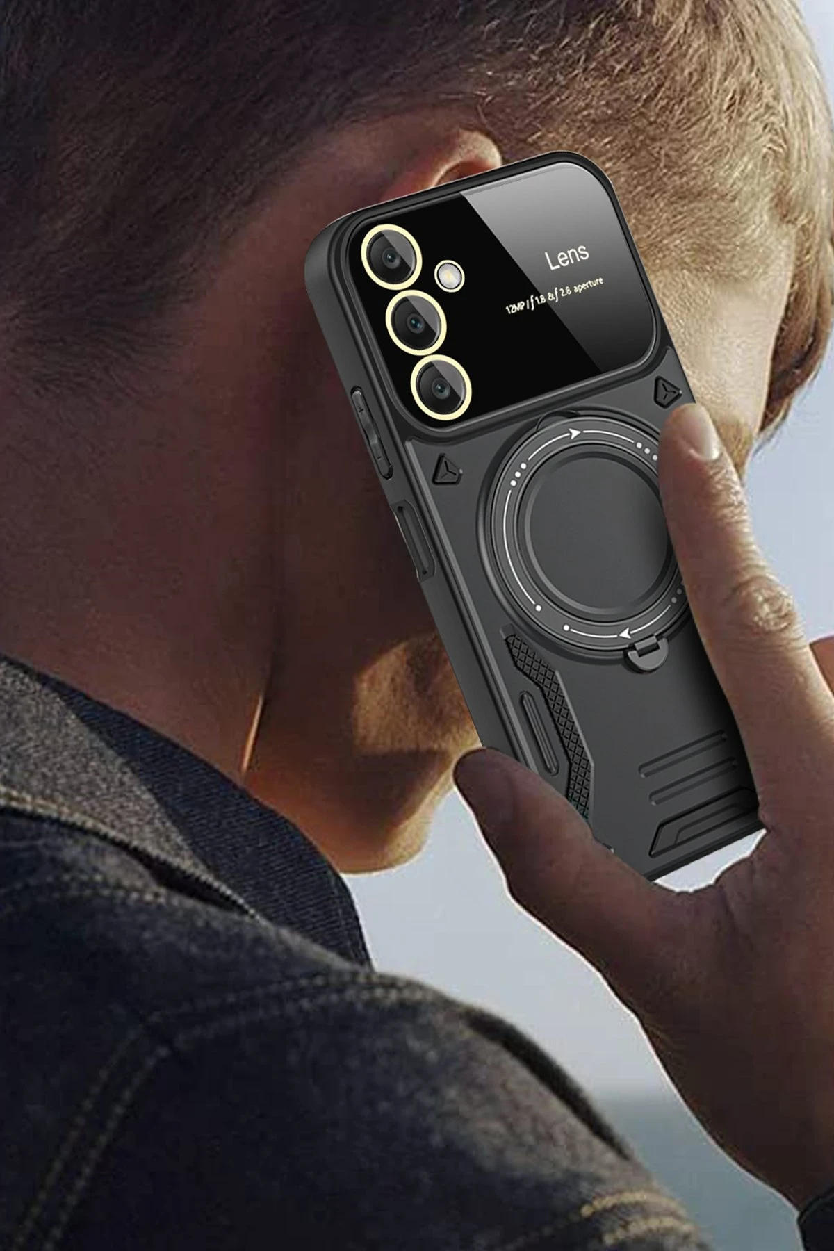 Newface Samsung Galaxy A34 5G Kılıf Joy Lens Standlı Kapak - Siyah — görsel 3