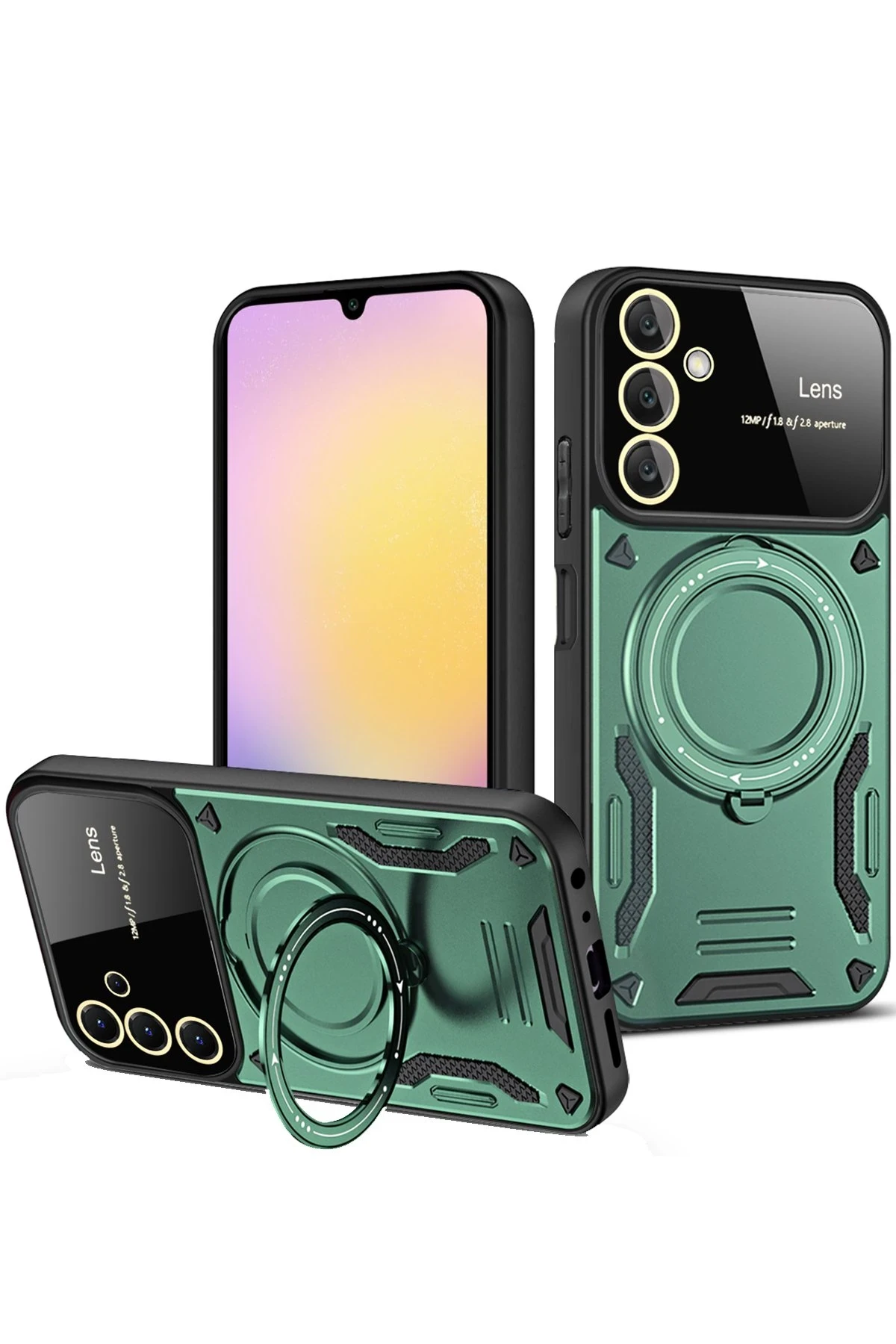 Newface Samsung Galaxy A54 5G Kılıf Joy Lens Standlı Kapak - Koyu Yeşil