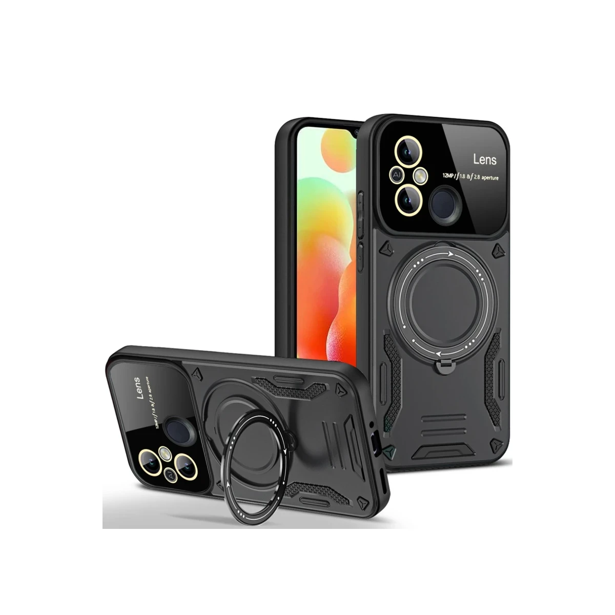 Newface Xiaomi Redmi 12C Kılıf Joy Lens Standlı Kapak - Siyah — görsel 5