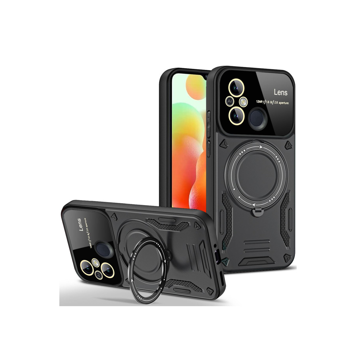 Newface Xiaomi Redmi 12C Kılıf Joy Lens Standlı Kapak - Siyah — görsel 9