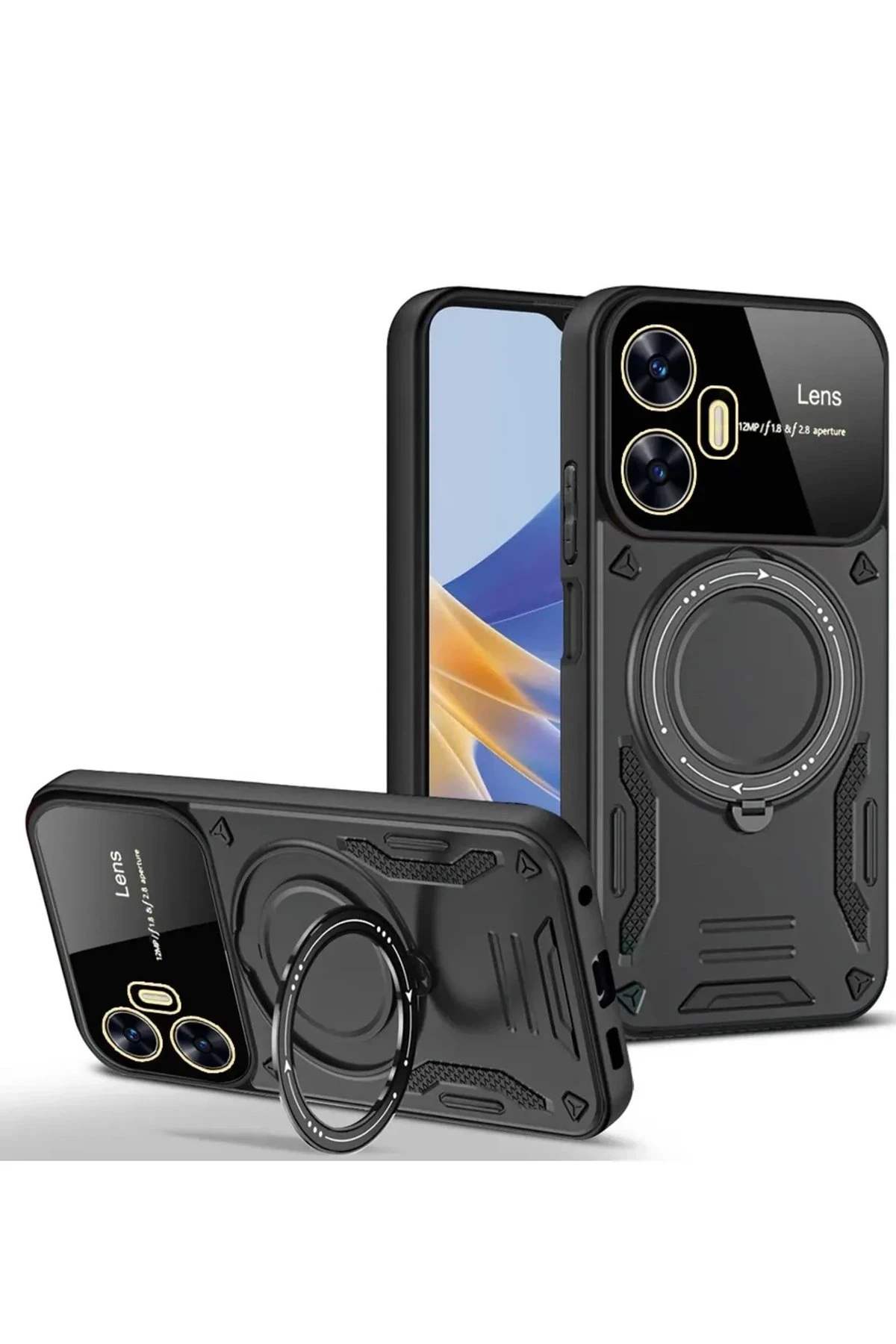 Newface Realme C55 Kılıf Joy Lens Standlı Kapak - Siyah
