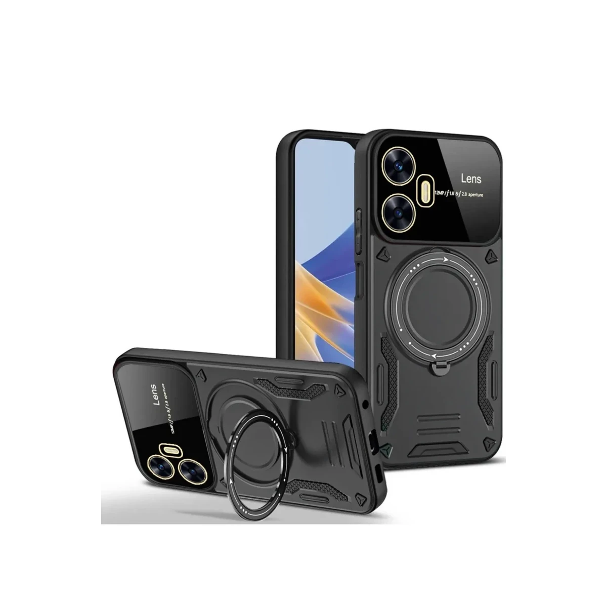 Newface Realme C55 Kılıf Joy Lens Standlı Kapak - Siyah — görsel 5
