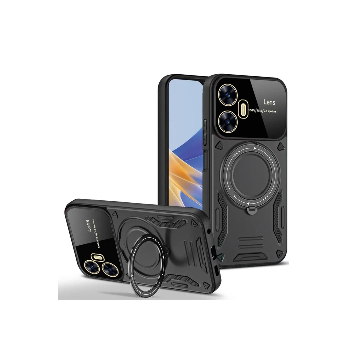 Newface Realme C55 Kılıf Joy Lens Standlı Kapak - Siyah — görsel 9
