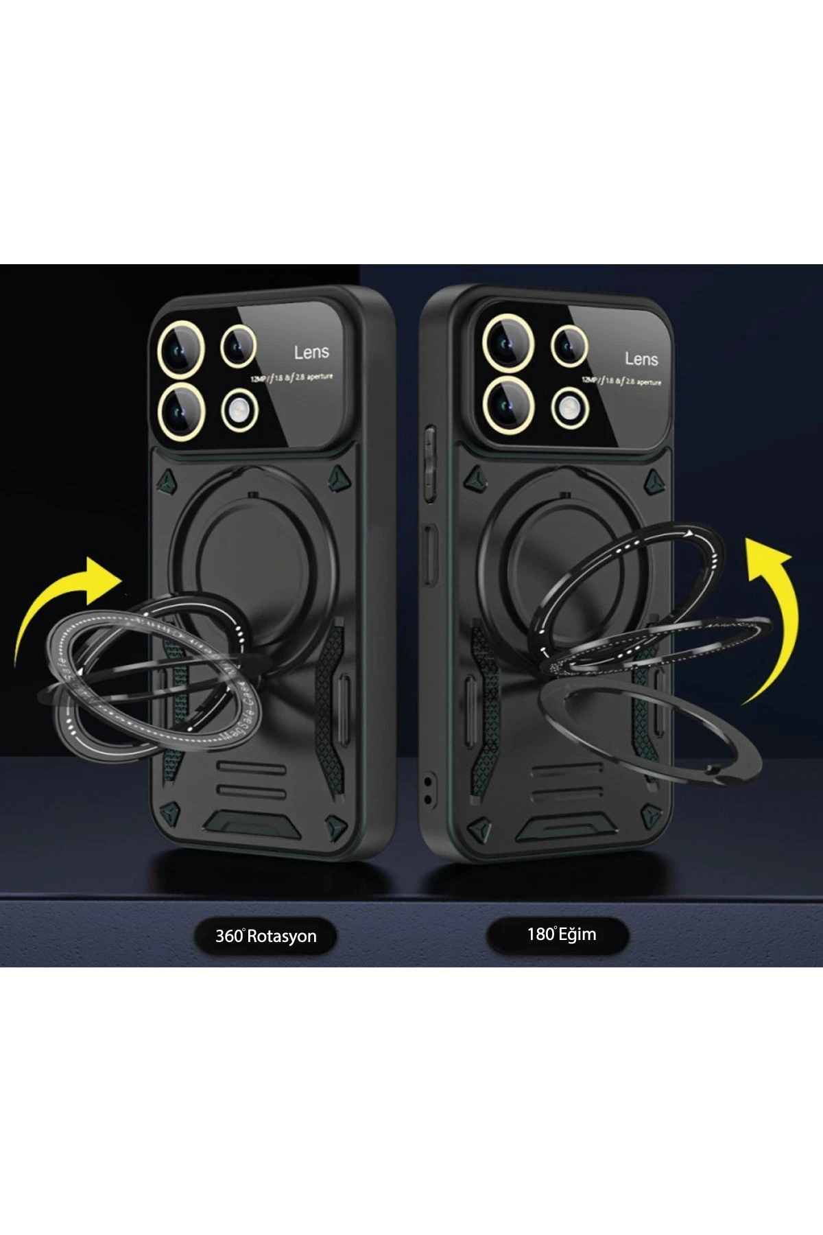 Newface Realme C55 Kılıf Joy Lens Standlı Kapak - Siyah — görsel 2