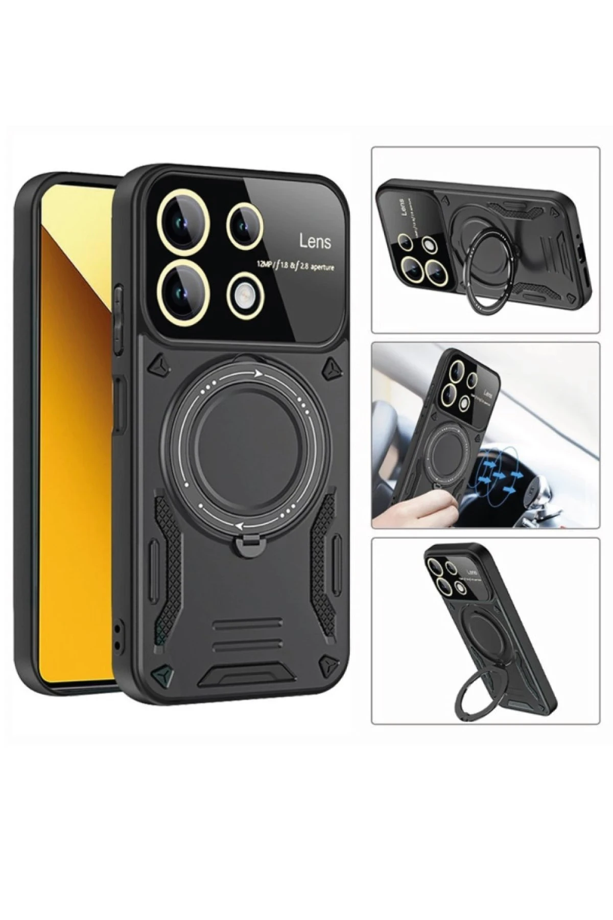 Newface Realme C55 Kılıf Joy Lens Standlı Kapak - Siyah — görsel 3