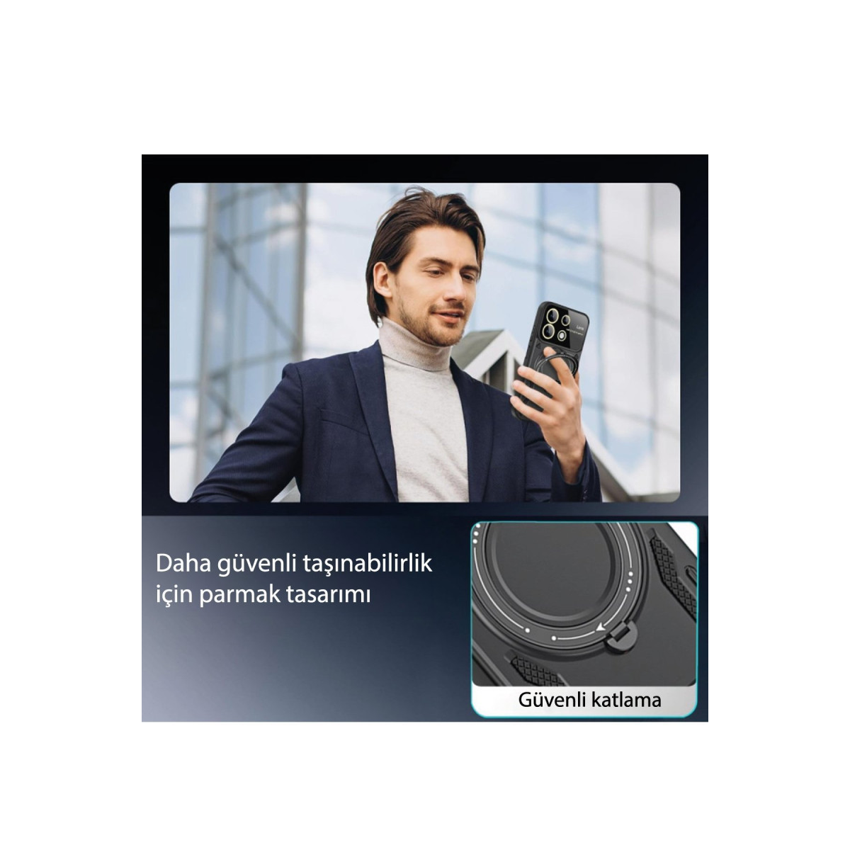 Newface Realme C55 Kılıf Joy Lens Standlı Kapak - Siyah — görsel 12