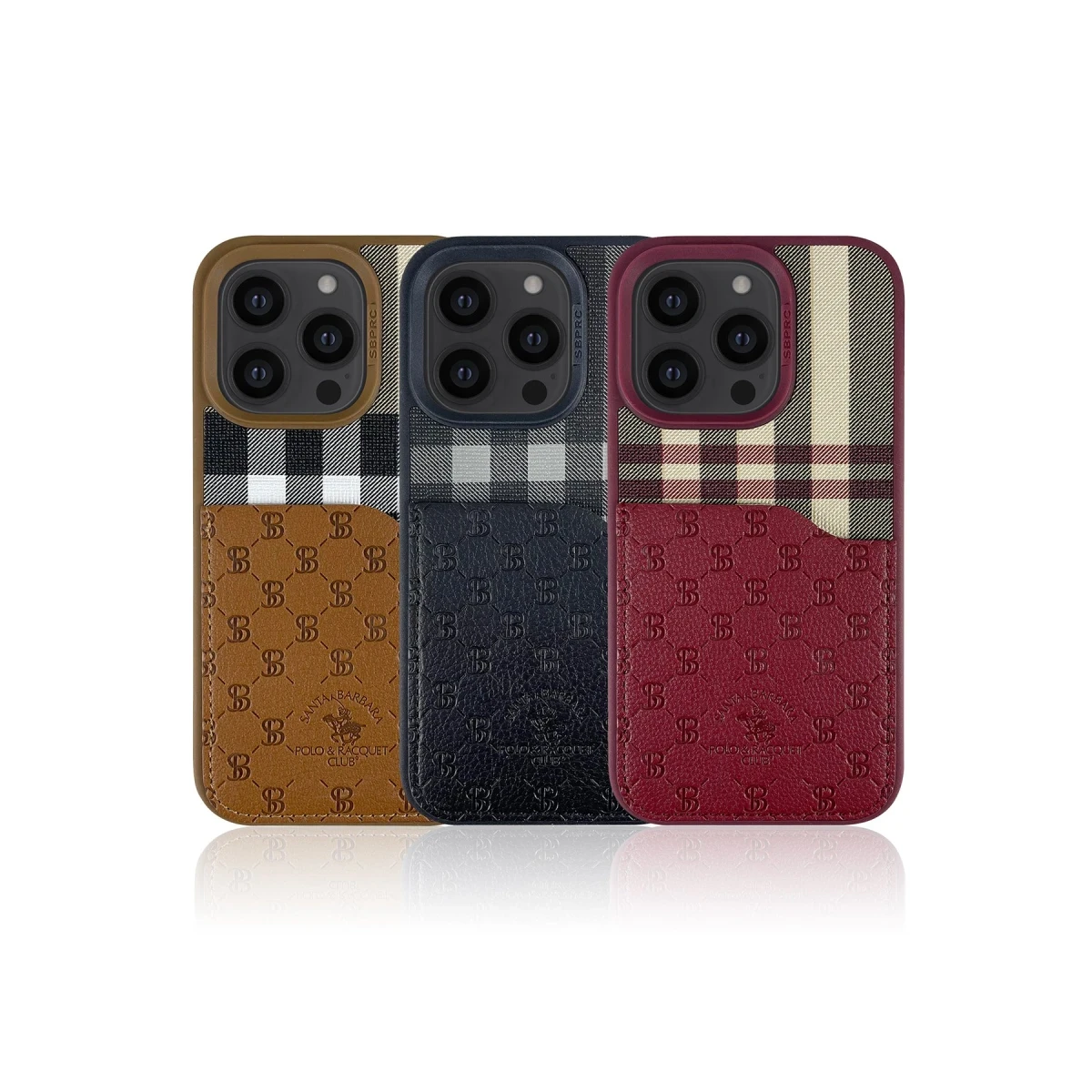 Santa Barbara Polo Racquet Club Apple iPhone 14 Pro Plaid Kartvizitli Kapak - Siyah