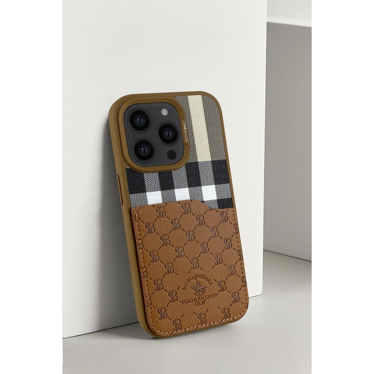 Santa Barbara Polo Racquet Club Apple iPhone 14 Pro Plaid Kartvizitli Kapak - Siyah