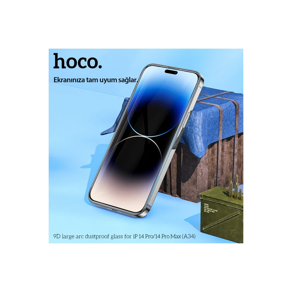 Hoco. Apple iPhone 14 Pro Max 9D Dustproof Cam Ekran Koruyucu - Siyah