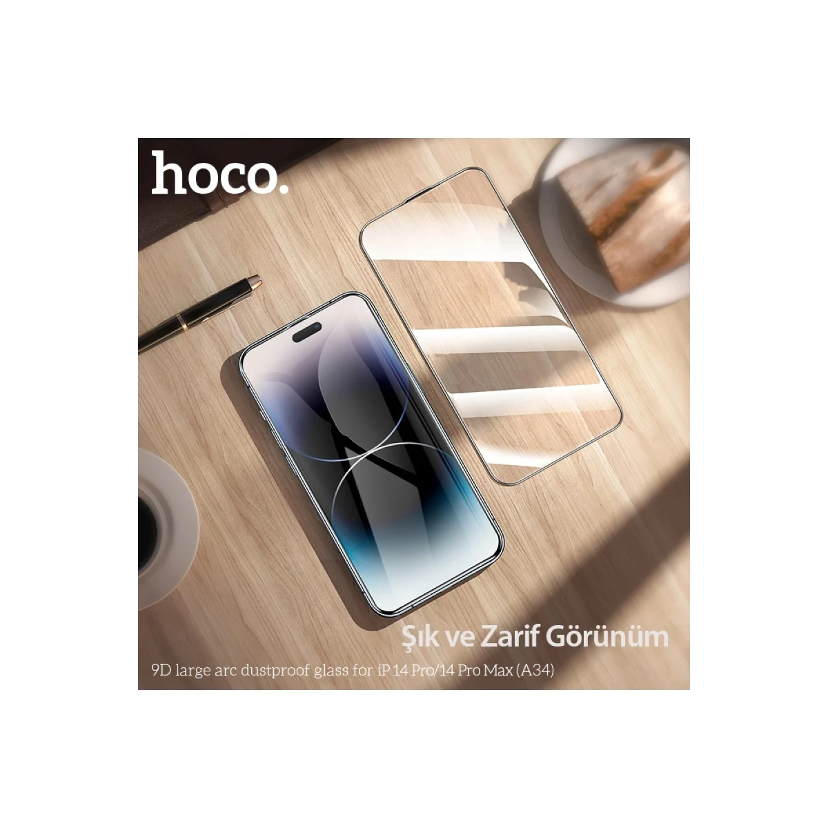 Hoco. Apple iPhone 14 Pro Max 9D Dustproof Cam Ekran Koruyucu - Siyah