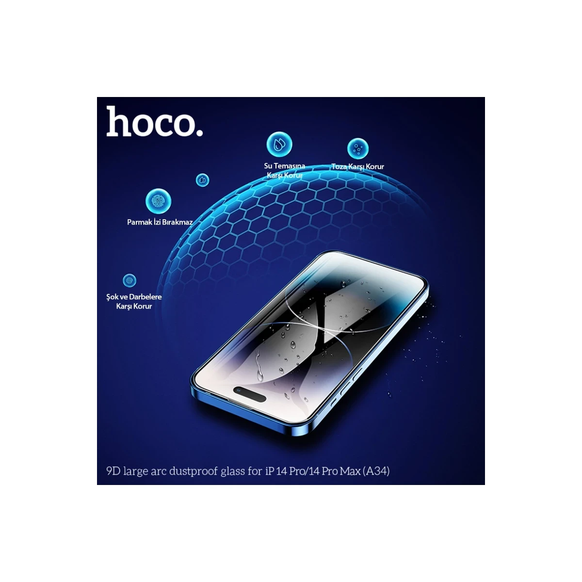 Hoco. Apple iPhone 14 Pro 9D Dustproof Cam Ekran Koruyucu - Siyah