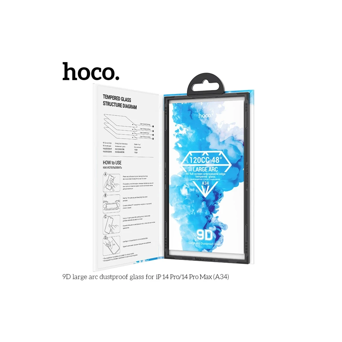 Hoco. Apple iPhone 14 Pro 9D Dustproof Cam Ekran Koruyucu - Siyah