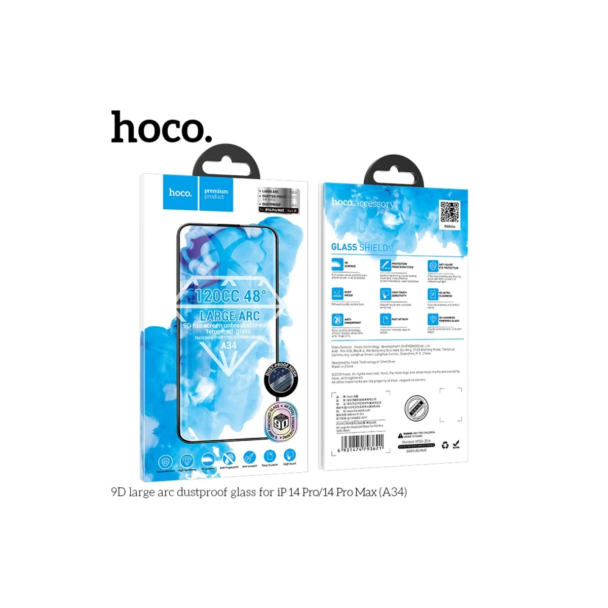 Hoco. Apple iPhone 14 Pro 9D Dustproof Cam Ekran Koruyucu - Siyah