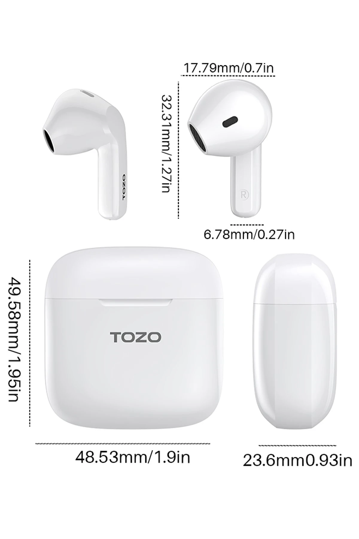Tozo A3 Çağrı Gürültü Engelleyici Özellikli Ultra Hafif Bluetooth 5.3 Kablosuz TWS Airpods Kulaklık - Beyaz — görsel 3